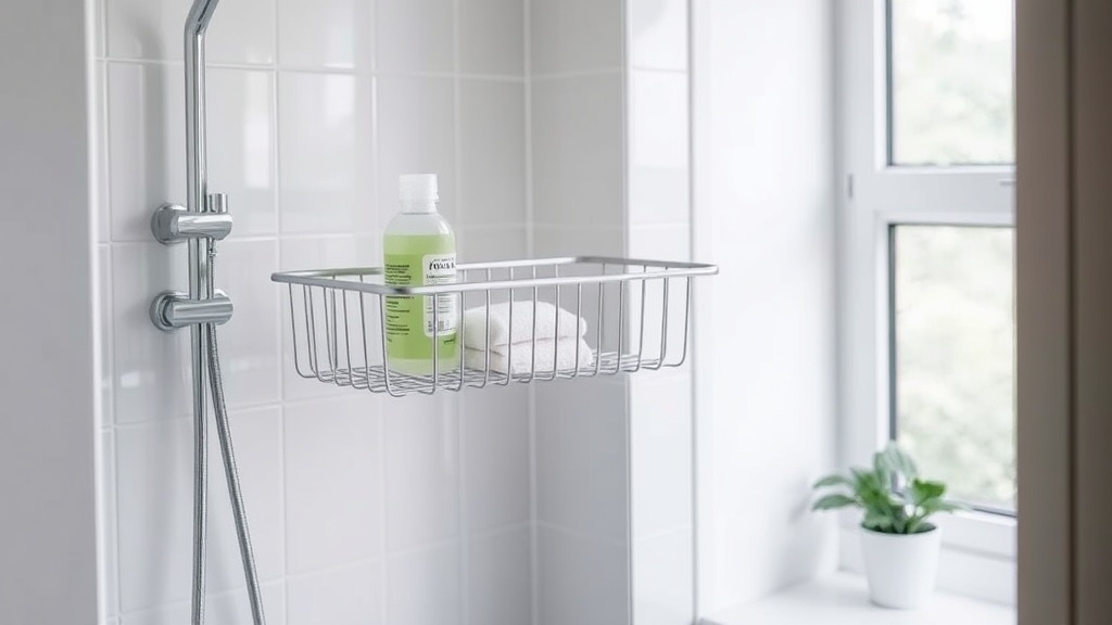 Klemmstange im Badezimmer mit mehreren Handtüchern und Haken, platzsparend und ohne Bohren montiert